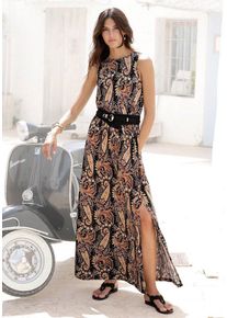 Lascana Maxikleid mit Paisleyprint und Schlitz, Sommerkleid mit Taschen, Strandkleid, schwarz