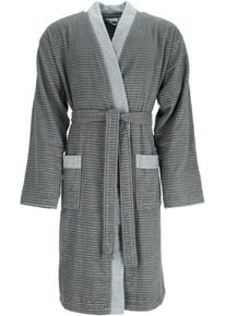 Esprit Herrenbademantel Double Stripe, Langform, Webfrottier, Kimono-Kragen, Gürtel, Doubleface Kimonomantel, grau