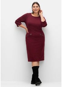 Große Größen Etuikleid mit 3/4-Arm, im Materialmix Gr. 54 rot kariert von sheego für Damen