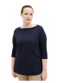 Tom Tailor Große Größen 3/4-Arm-Shirt mit U-Boot-Ausschnitt Gr. 54 blau für Damen