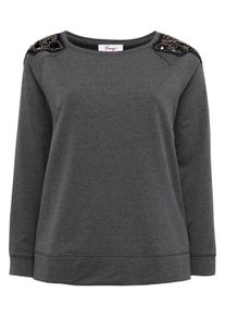 Große Größen Sweatshirt mit Schulterapplikation Gr. 52/54 grau von sheego für Damen