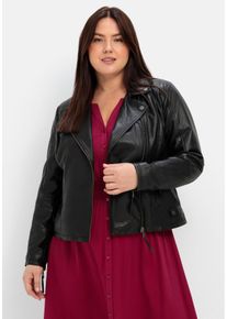 Große Größen Kurze Lederjacke aus Lammnappa, im Biker-Stil Gr. 50 schwarz von sheego für Damen