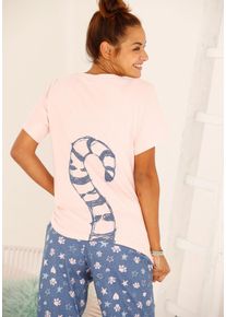 Große Größen Vivance Dreams Pyjama mit Ringelschwanzprint auf der Rückseite Gr. 48/50 rosa/mehrfarbig für Damen