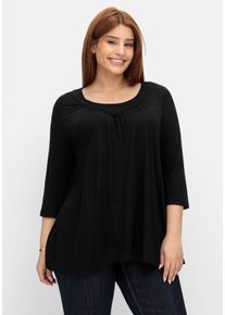 Große Größen 3/4-Arm-Shirt in Petite Passform, in weiter A-Linie Gr. 28/29 schwarz bedruckt von sheego für Damen