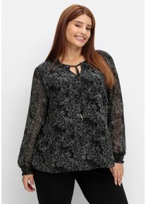 Große Größen Chiffontunika in Petite Passform, mit Blumenprint Gr. 25 schwarz geblümt von sheego für Damen