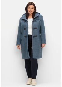 Große Größen Dufflecoat mit Wollanteil und Kapuze Gr. 42 blau von sheego für Damen