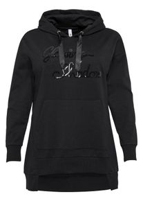 Große Größen Longsweatshirt mit Pailletten und Kängurutasche Gr. 52/54 schwarz von sheego für Damen
