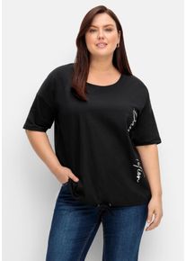Große Größen Shirt mit Tunnelzug und seitlichem Folienprint Gr. 52/54 schwarz von sheego für Damen