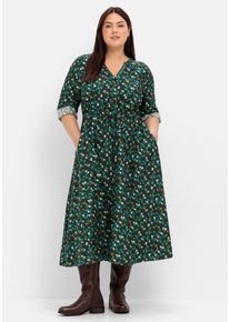 Große Größen Midikleid mit Farbtupfen, weich fließende Qualität Gr. 44 grün von sheego für Damen