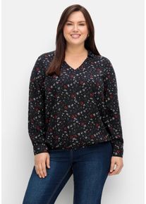 Große Größen Tunika mit Alloverprint und Saum-Gummizug Gr. 48 schwarz von sheego für Damen