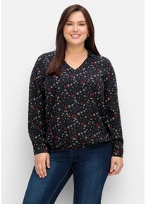 Große Größen Tunika mit Alloverprint und Saum-Gummizug Gr. 48 schwarz von sheego für Damen