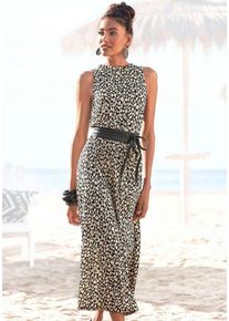 Lascana Jerseykleid mit Alloverdruck, Midikleid, hochgeschlossen, sommerlich-elegant, beige|schwarz