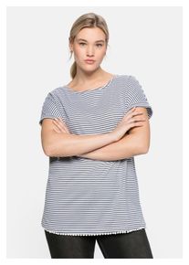 Oversize-Shirt sheego "Große Größen" Gr. 52/54, grau (rauchgrau) Damen Shirts Jersey mit garngefärbten Ringeln und Dekokante am Saum