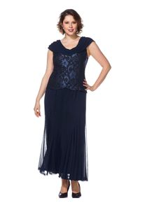 Abendkleid sheego "Große Größen" Gr. 24, Kurzgrößen, blau Damen Kleider Lange mit Spitze und Schalkragen