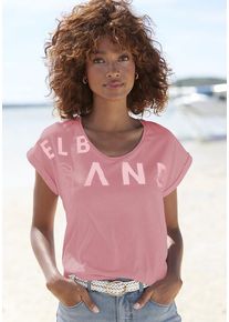 ELBSAND T-Shirt pink Gr. L (40) für Damen. Rundhals und Logodruck. Figurumspielend. Nachhaltig.