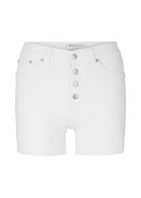 Tom Tailor Denim Damen Tapered Relaxed Jeansshorts aus Organic Cotton, weiß, Applikationen, Gr. XL