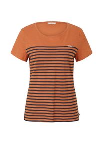 Tom Tailor Denim Damen T-Shirt mit Streifenmuster, braun, Streifenmuster, Gr. XS