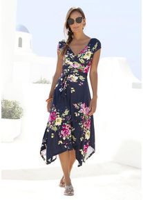 Beach Time BEACHTIME Sommerkleid mehrfarbig Gr. 34 für Damen. V-Ausschnitt und Allover-Druck. Figurbetont