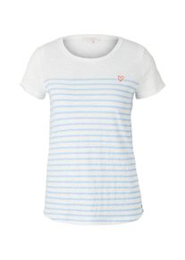 Tom Tailor Denim Damen Gestreiftes T-Shirt mit kleiner Stickerei, blau, Streifenmuster, Gr. XXL