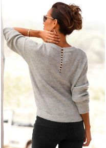 Lascana V-Ausschnitt-Pullover mit Zierperlen im Rücken, grau
