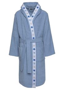 Lüttenhütt Lüttenhütt Kinderbademantel Tilly, Langform, Baumwolle, Kapuze, Gürtel, für Mädchen & Jungen, Kinder, Sterne auf Bordüre, 100% Baumwolle, blau