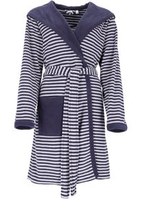 Esprit Damenbademantel Striped Hoody, Kurzform, Jersey, Kapuze, Gürtel, gestreift, mit Kaputze & Logostickerei, kurz, blau