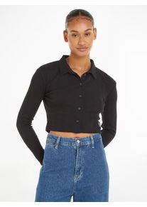 Strickjacke Calvin Klein Jeans "BADGE ELONGATED RIB SHIRT" Gr. L (40), schwarz (ck black) Damen Strickjacken