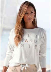 ELBSAND Longsleeve 'Ingiara' weiß Gr. M (38) für Damen. Rundhals und Logodruck. Figurumspielend. Nachhaltig.