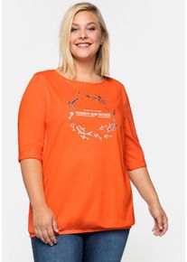Große Größen Shirt mit Glitzerfrontprint und Gummizugbund Gr. 44/46 orange von sheego für Damen
