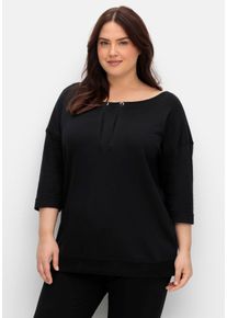 Große Größen Oversized-Shirt mit Bindebändchen Gr. 40/42 schwarz von sheego für Damen