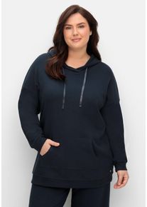 Große Größen Oversizedshirt mit Kapuze und Kängurutasche Gr. 48/50 blau von sheego für Damen