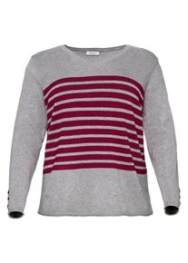 Große Größen Pullover mit Ringelmuster und V-Ausschnitt Gr. 48/50 grau von sheego für Damen