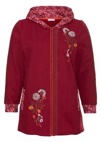 sheego by Joe Browns Große Größen Longsweatjacke mit Aufdruck, Spitze und Stickereien Gr. 52/54 rot geblümt von sheego für Damen
