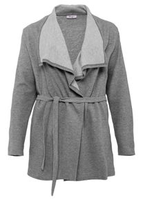 Große Größen Sweatjacke mit Bindegürtel und großem Kragen Gr. 44/46 grau von sheego für Damen