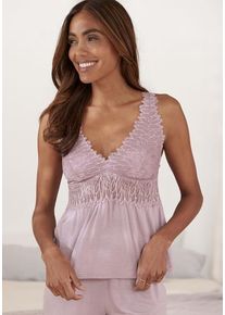 Lascana Spitzentop violett Gr. 32/34 für Damen. Mit tiefer V-Ausschnitt. Figurbetont