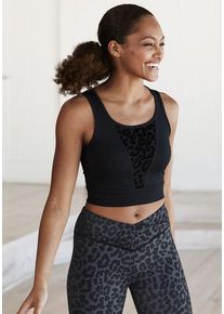active by Lascana LASCANA ACTIVE Funktionsshirt schwarz Gr. 32/34 für Damen. Rundhals und Mesheinsatz, Logodruck. Figurbetont