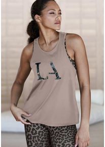 active by Lascana LASCANA ACTIVE Funktionsshirt nougat Gr. 32/34 für Damen. Rundhals und Logodruck. Figurumspielend