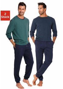 Le Jogger® Pyjama (Packung, 4 tlg., 2 Stück) lang im Streifendesign, blau