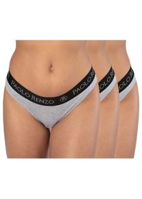 Paolo Renzo® Damen Baumwoll Tanga SPORT LINE 3 Paar - Größe M - Schwarz