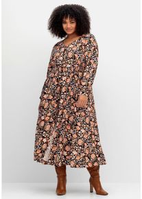 sheego by Joe Browns Große Größen Maxikleid mit Blumenprint und gesmokter Taille Gr. 42 schwarz geblümt von sheego für Damen
