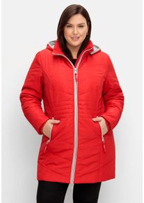 Große Größen Leicht wattierte Kapuzensteppjacke mit Kontrastdetails Gr. 48 rot von sheego für Damen
