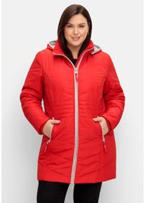 Große Größen Leicht wattierte Kapuzensteppjacke mit Kontrastdetails Gr. 54 rot von sheego für Damen