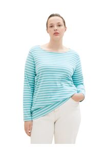 Tom Tailor Große Größen Ringelshirt mit langem Arm und U-Boot-Ausschnitt Gr. 50 blau/weiß bedruckt für Damen