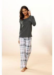 Arizona Große Größen Pyjama Gr. 52/54 grau kariert für Damen