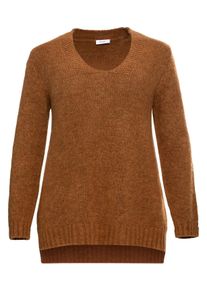 Große Größen Strickpullover mit V-Ausschnitt in weicher Qualität Gr. 56/58 braun von sheego für Damen