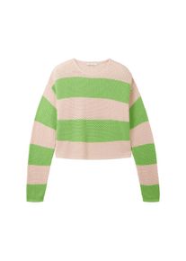 Tom Tailor Denim Damen Pullover mit Struktur, grün, Blockstreifen, Gr. M