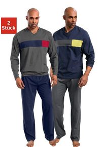 Le Jogger® Pyjama (Packung, 4 tlg., 2 Stück) mit Colourblock-Einsätzen, blau|grau