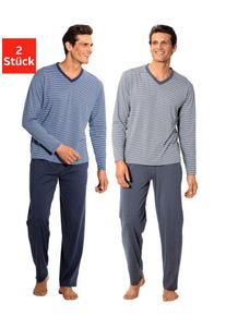 Le Jogger® Pyjama (Packung, 4 tlg., 2 Stück) mit garngefärbten Streifen, blau|grau