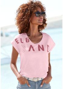 ELBSAND T-Shirt pink Gr. L (40) für Damen. Rundhals und Logodruck. Figurumspielend. Nachhaltig.