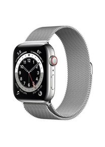 Apple Watch (Series 6) GPS + Cellular 44 mm - Rostfreier Stahl Silber - Milanaise Armband Silber
